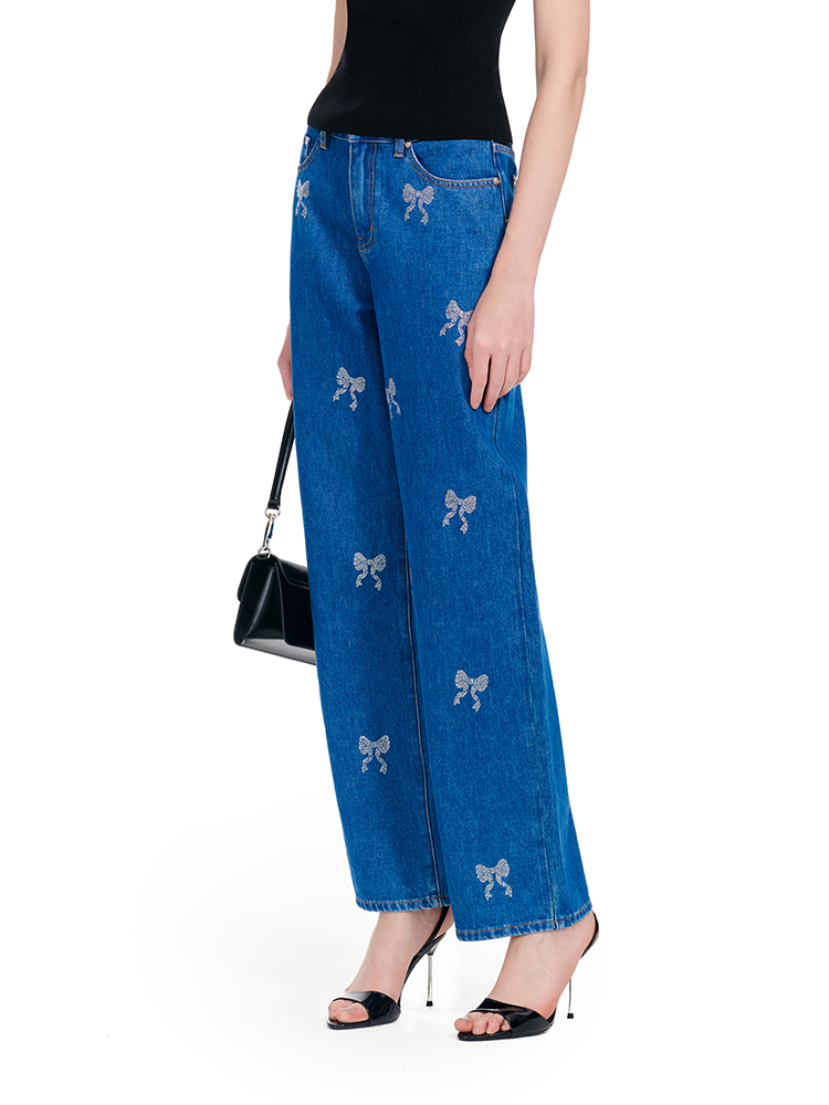 YES BY YESIR | Ye Qians Shine Love Bow Hot Diamond Straight Jeans -MIRABELLE.