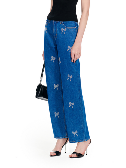 YES BY YESIR | Ye Qians Shine Love Bow Hot Diamond Straight Jeans -MIRABELLE.