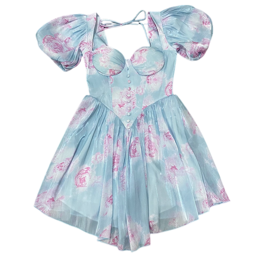 DOLLY Elegant Square Collar Short Sleeve Corset Top Backless Midi A-Line Dress-GISELA