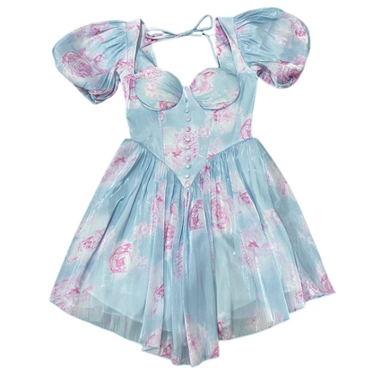 DOLLY Elegant Square Collar Short Sleeve Corset Top Backless Midi A-Line Dress-GISELA