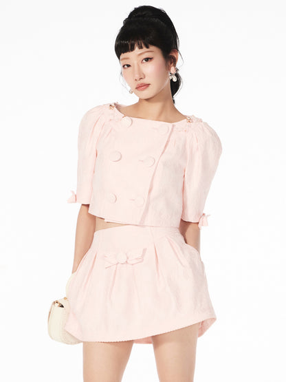 FAME beaded jacquard short-sleeved jacket cropped top - ZOE