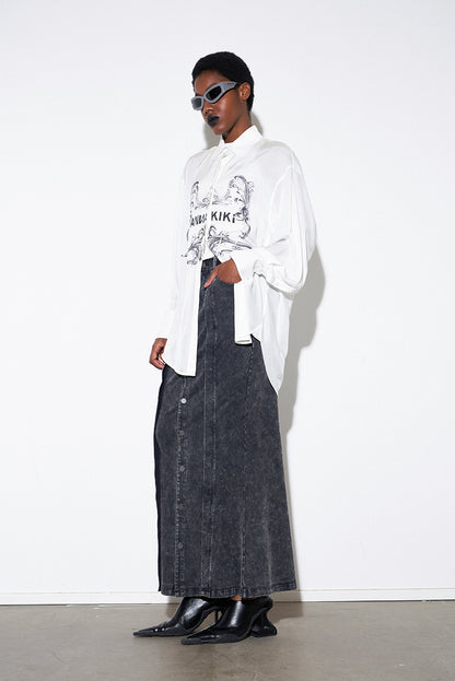 ANNAKIK autumn niche designer gray black two-piece denim skirt-NAYUTA