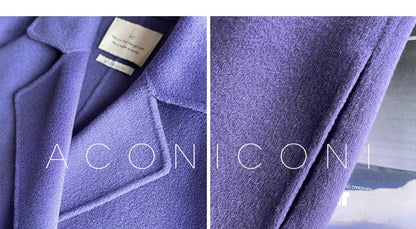 Aconiconi Luxury Purple Lapel Long Sleeve Long Straight Winter Coat- Taro