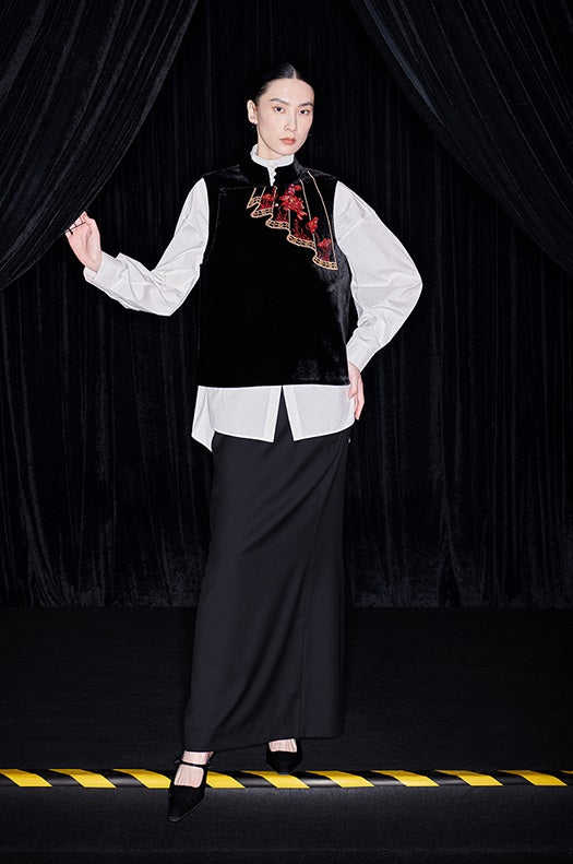 M essential Mackay designer silk velvet two-dimensional fish algae curtain beads vest - TASK.