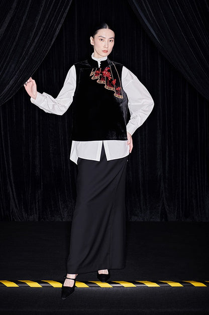 M essential Mackay designer silk velvet two-dimensional fish algae curtain beads vest - TASK.