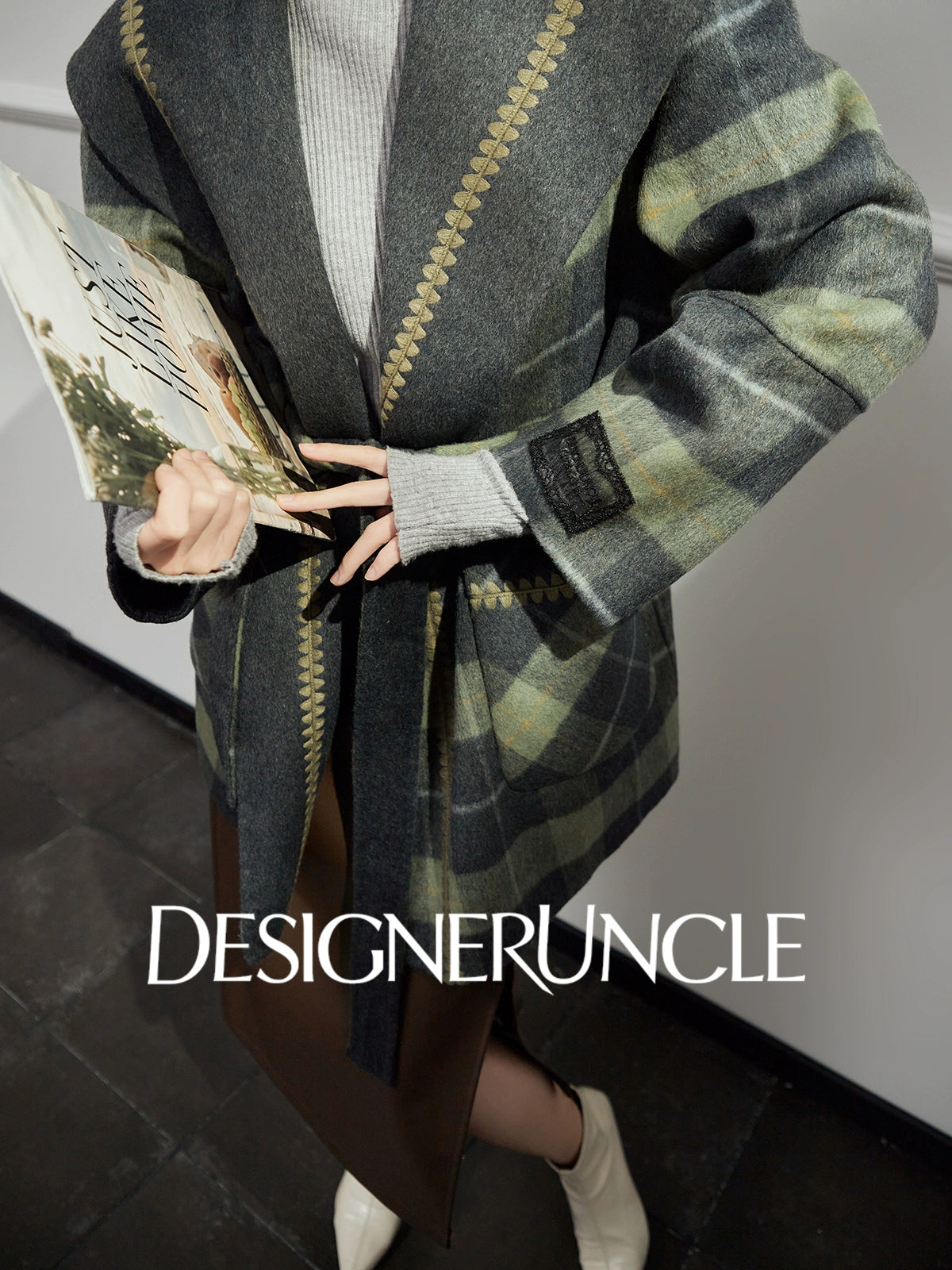 DGU "Daige" green plaid woolen jacket fashion high-end and versatile trend - Skylar.