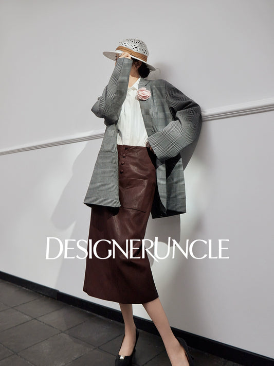 DGU|Gray plaid jacket style high-end houndstooth loose commuter top - NICK .