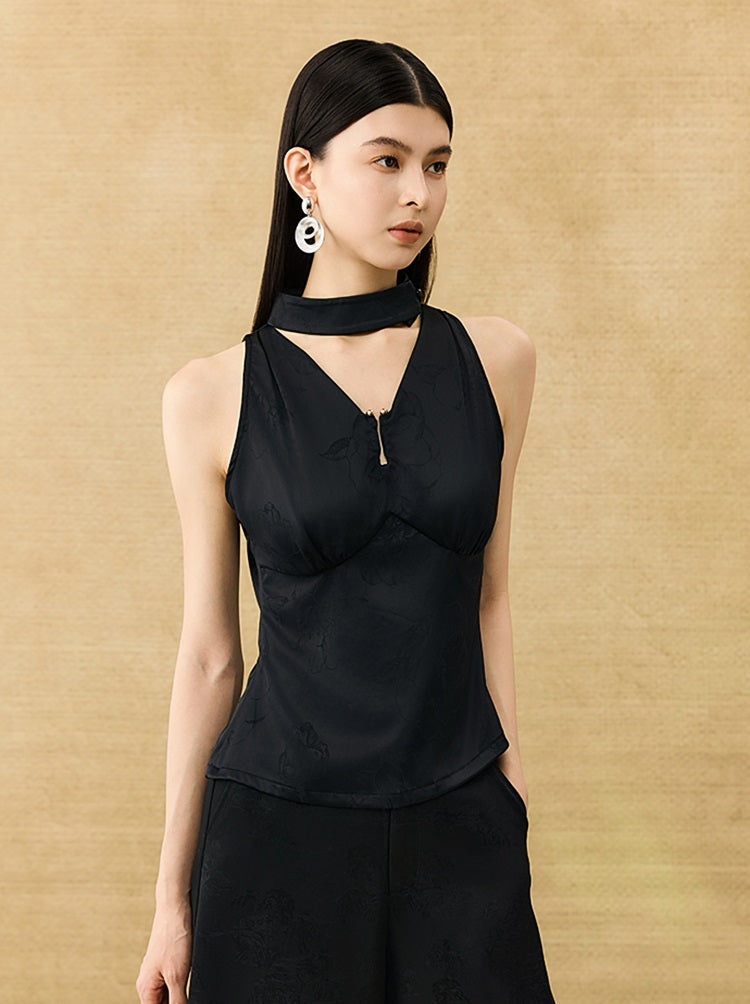 HECO Chinese Acetate V-Neck Waist Small Vest Top - ZEPH.