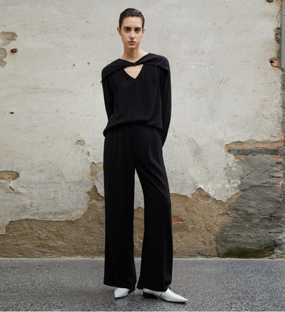 COMME MOI Designer Lu Yan Black Acetate Cutout Design Kink Pleated Shirt - LAINEY.