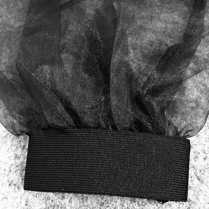 DOLLY Elegant White/Black V-Neck Mesh Long Puff Sleeve Slim Fit Dress-HAN