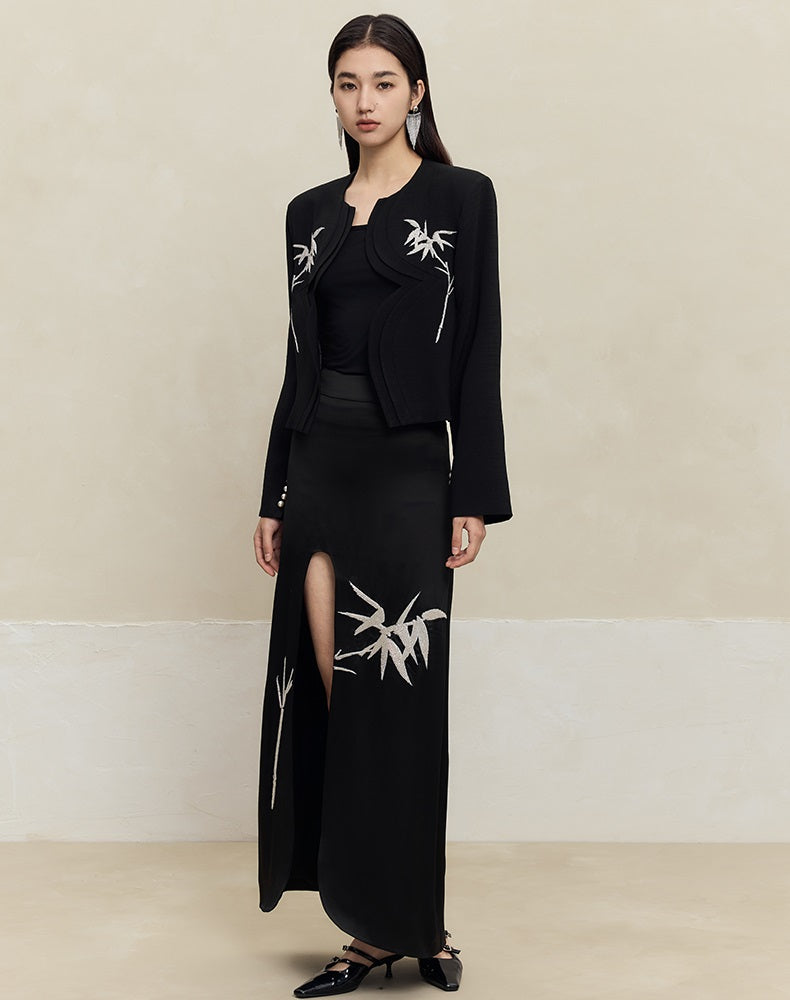 HECO Anti-Wrinkle Acetate black white maxi Skirt Women - where.