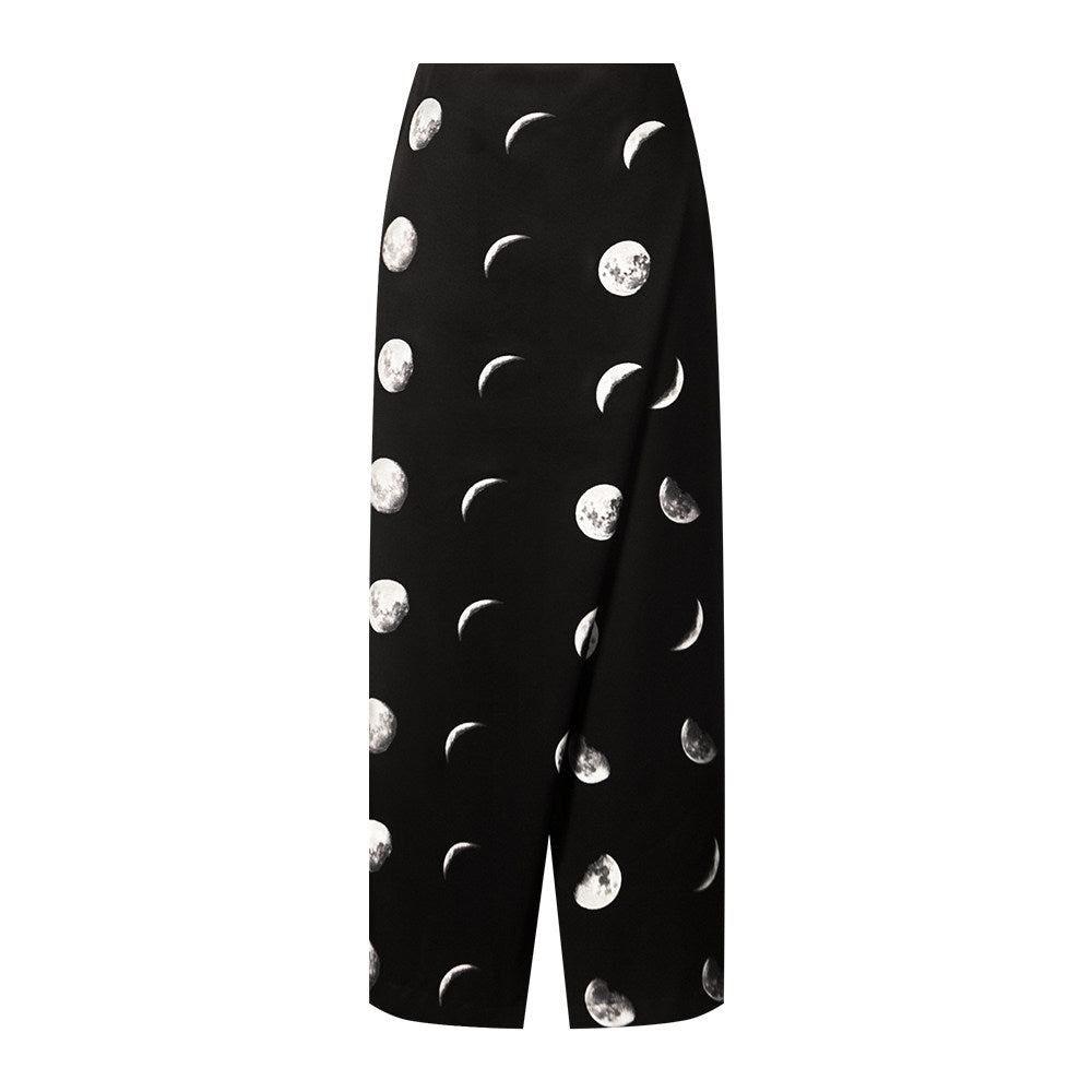 TUYUE moon print black H-shaped slit skirt - JOFREY.