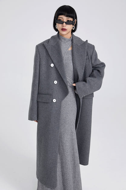TINY IN Maxi double-breasted women's wool coat jacket - INO