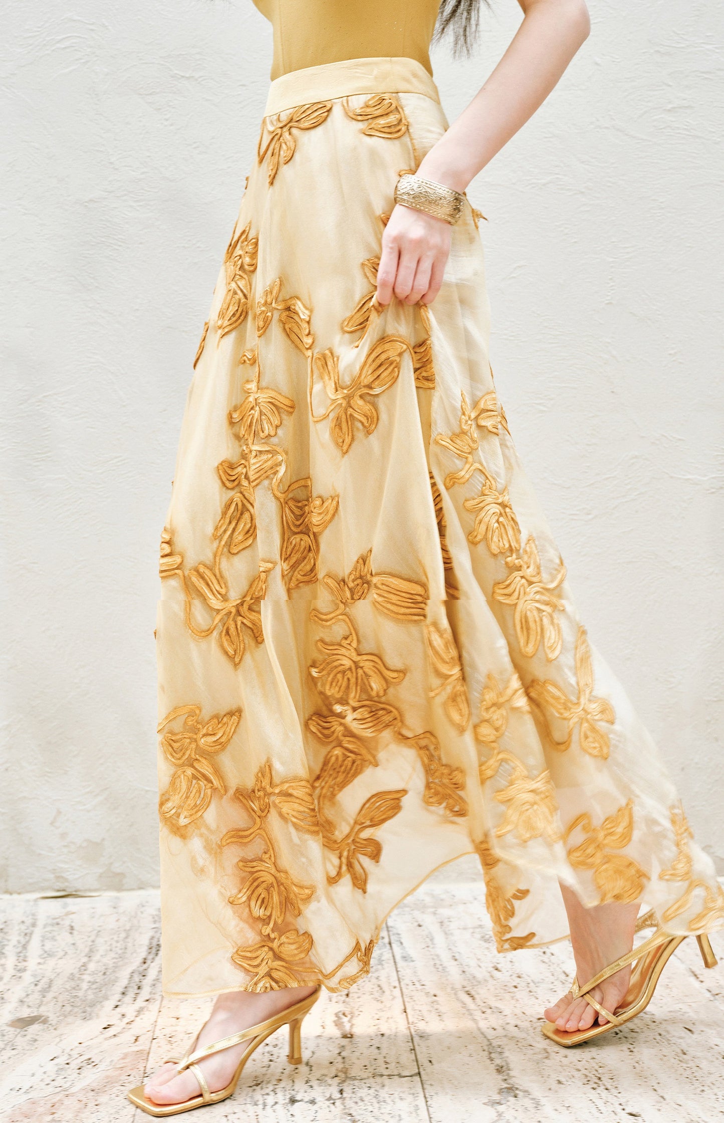 WANGXO | Flower Detailing on a Gorgeous Large A-Line Swing Skirt -SENA