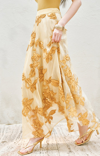 WANGXO | Flower Detailing on a Gorgeous Large A-Line Swing Skirt -SENA