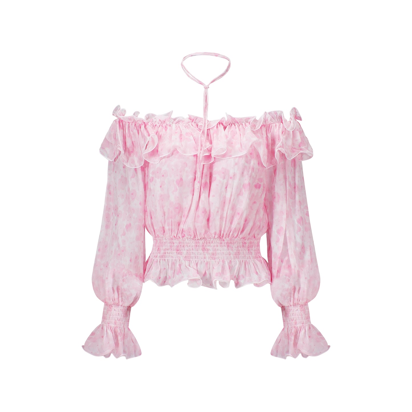 CHICHY French beautiful one-line collar long sleeve super fairy floral shirt-KIM