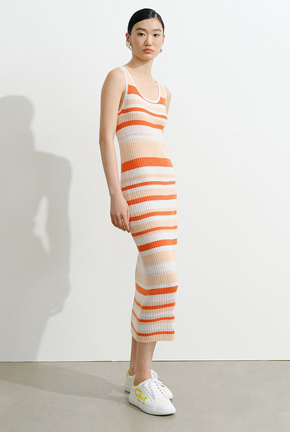 COMME MOI  summer colorful striped skinny wool knit dress - HARPER.