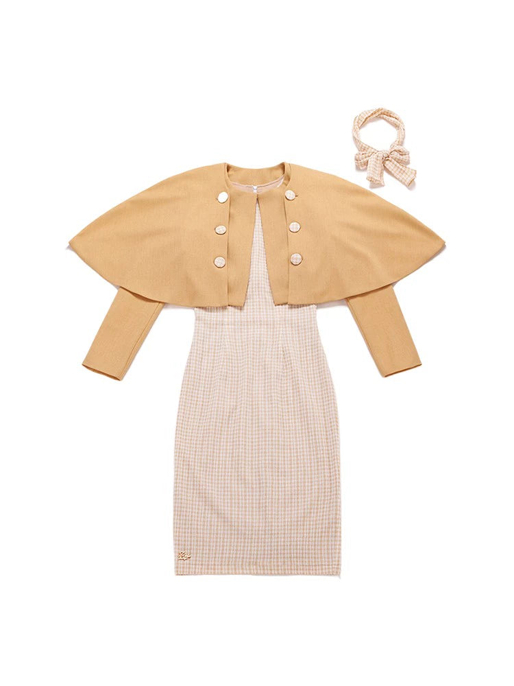 Le Palais multi-wear Fahburn style cape coat + slim skirt set- DANG