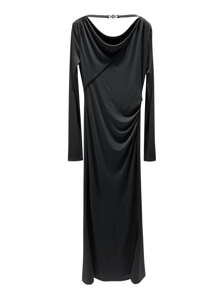 ANNAKIKI Black front and back collar dress long skirt-HACHIRO