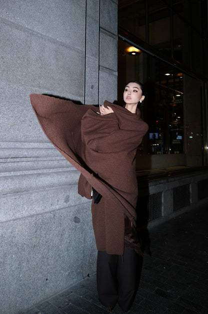 MEI SANGUAN Brown loose lazy wool knitted sweater - FLUER