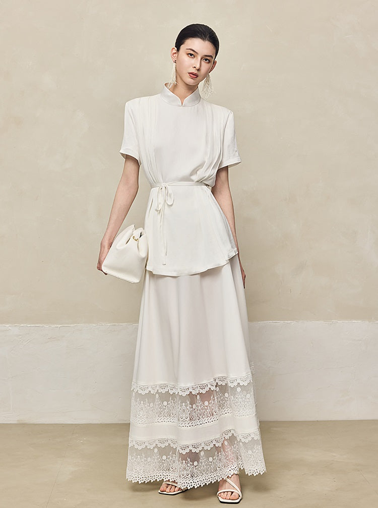 HECO Acetate Hollow Lace A-line Long Skirt women - FLOW.