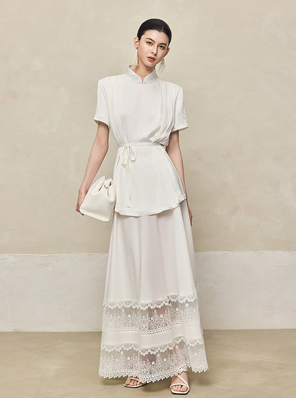 HECO Acetate Hollow Lace A-line Long Skirt women - FLOW.