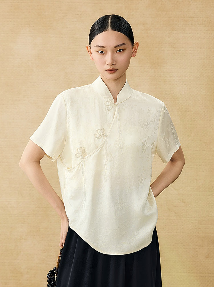 HECO Chinese Handmade Beaded Embroidery Buckle T-Shirt  - MATES .