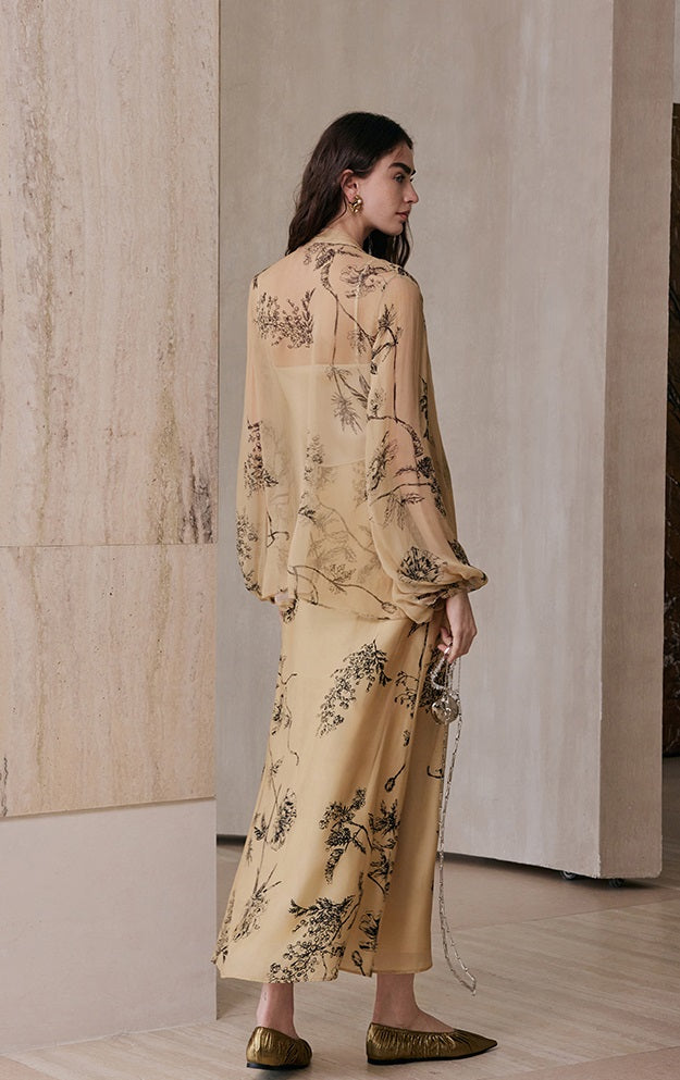 M essential Wise & Elegant Relaxed Resort Silk Flowing Streamer Print Skirt-SELVARA.