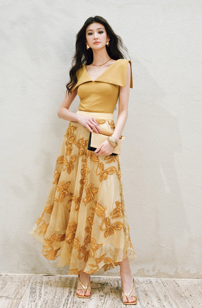 WANGXO | Flower Detailing on a Gorgeous Large A-Line Swing Skirt -SENA
