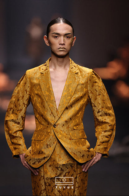 TUYUE Gold Carved Silk × Linen Waist Suit- JENNIFER.