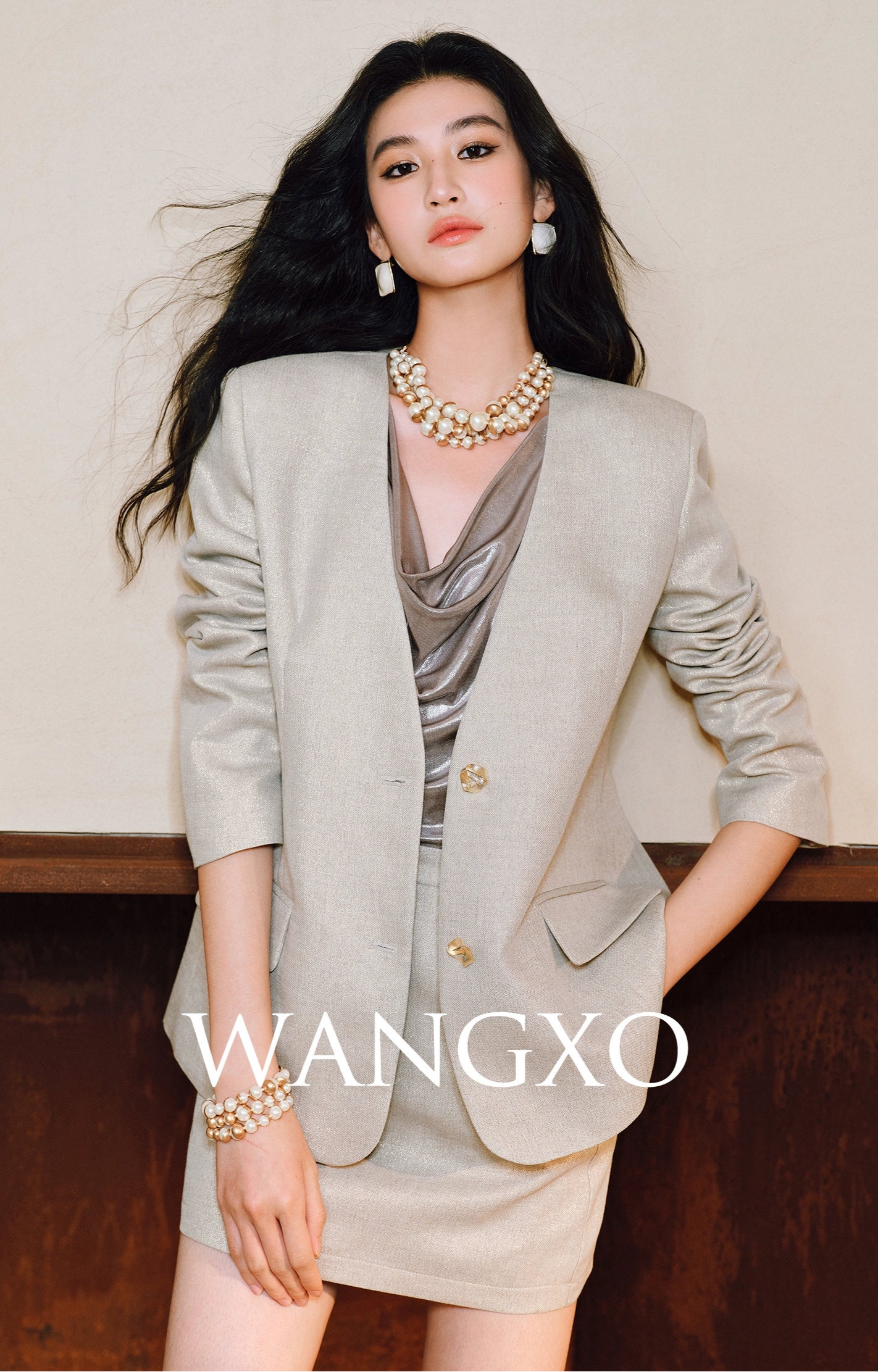 WANGXO Linen Luster Set Light-Luxury Collarless Suit & Micro A-Skirt Old Money Style- LYRAH