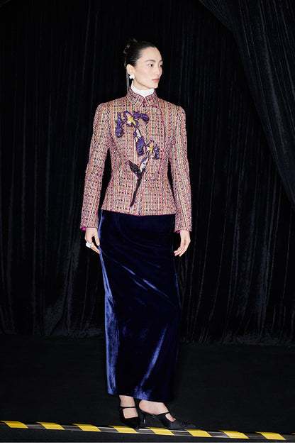 M essential Mackay designer kneaded gold coarse iris stacked slim jacket - FLAG.