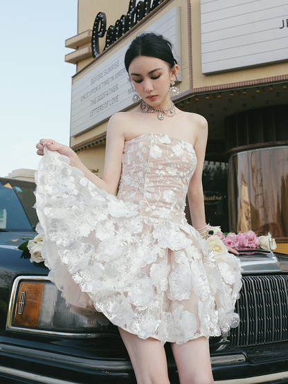 Wardrobes by Chen Luxury Strapless Embroidered Crystal Flower Evening bridal Dress-Florence