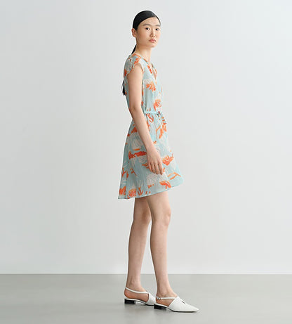 COMME MOI Lv Yan Designer Summer Vacation Print V-Neck Cropped Dress - MIA.