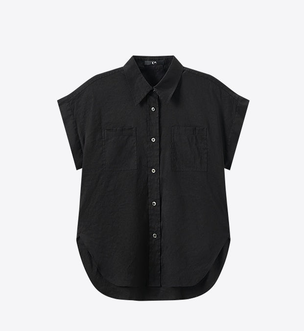 COMME MOI Summer Casual Black Small Cap Sleeve Straight Shirt - SALEM.