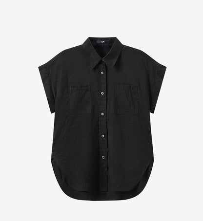 COMME MOI Summer Casual Black Small Cap Sleeve Straight Shirt - SALEM.