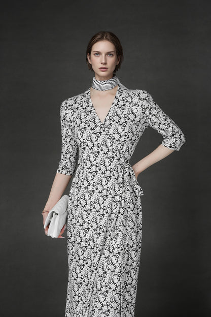 PIAOIN French Hepburn style slim lace-up design goddess long dress-T-AURORA.