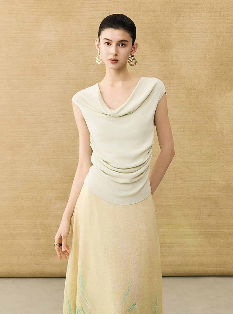 HECO Chinese style swing collar sleeveless knitted sweater T-shirt - HEART.