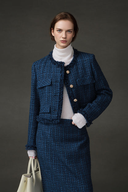 PIAOIN Light Luxury Elegant Wool Jacket & Midlength Skirt Set Two Pieces-YOTA