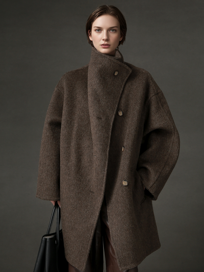 PIAOIN European collar design high-end double-sided wool tweed coat -BLOSSOM
