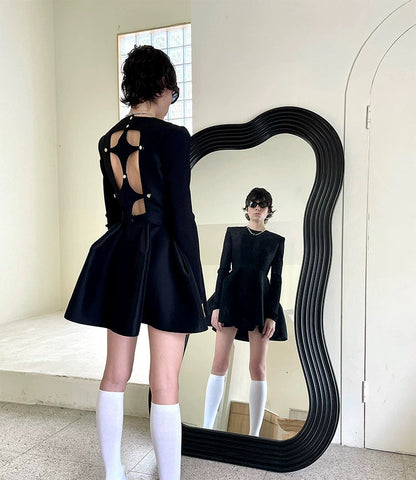 ANNAKIKI Silk Wool 3D Three-dimensional Hem Short Dress-ALUCARD.