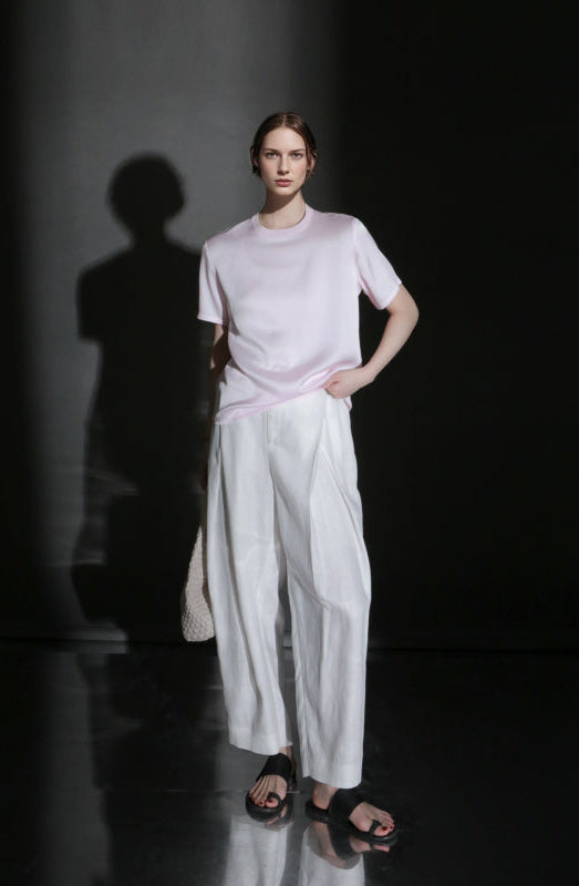 PIAOIN designer haute couture cross pleated niche Tencel linen wide leg straight pants -ALICE