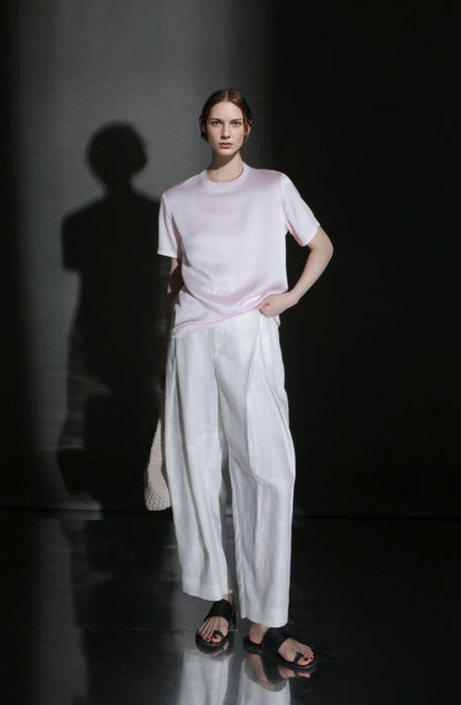 PIAOIN designer haute couture cross pleated niche Tencel linen wide leg straight pants -ALICE