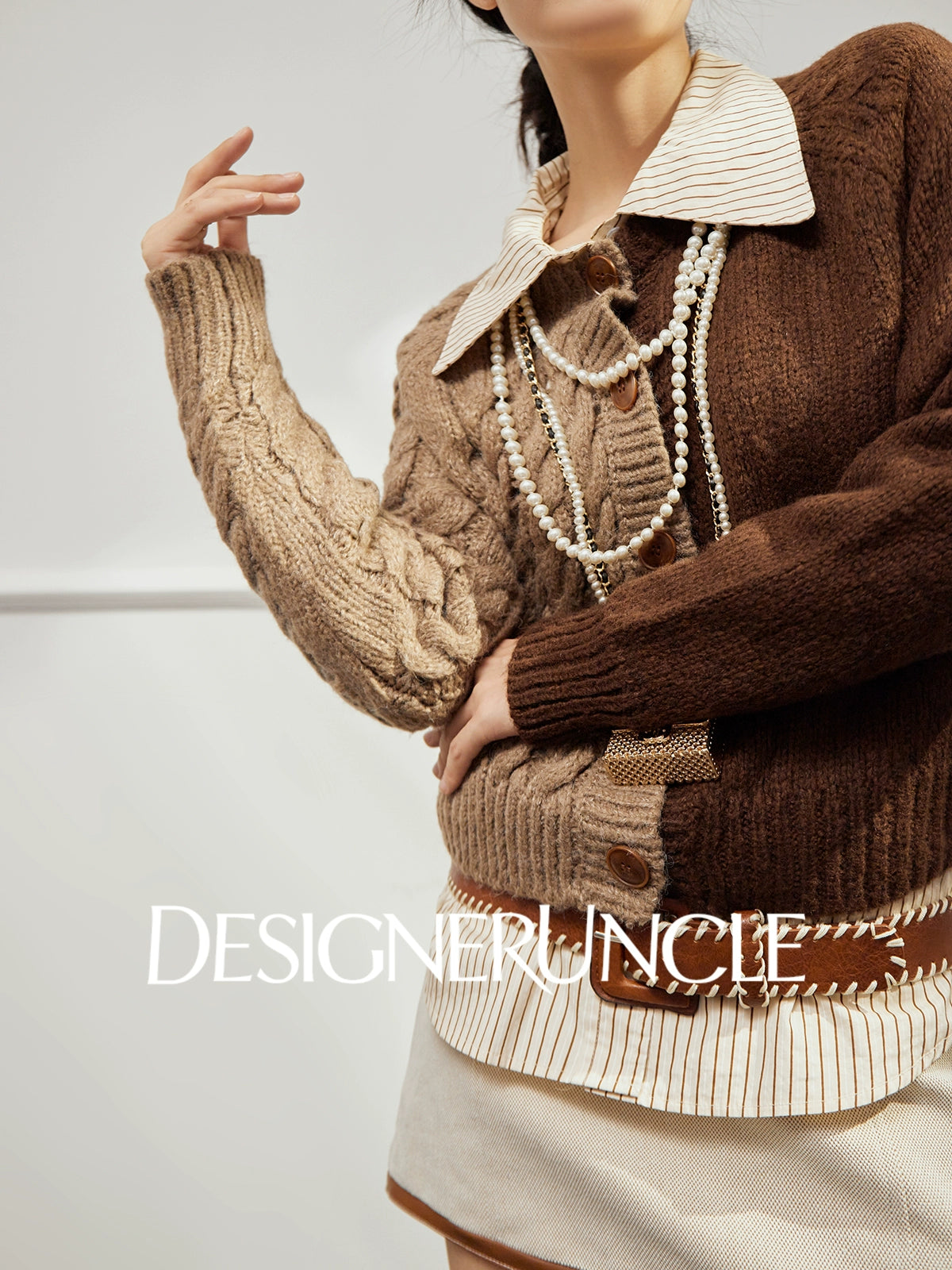 DGU×LAB "Mellow Autumn" brown new crew neck patchwork cropped jacket - JEN