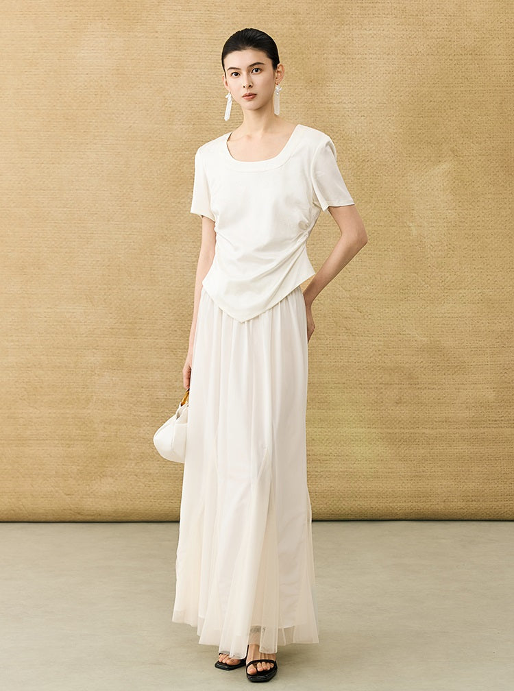 HECO Chinese Acetate Small Square Neck Short Sleeve Top- BEAK.