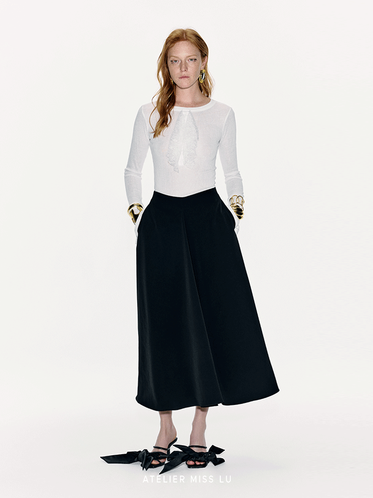 ATELIER MISS LU Spring Pinch Pleats Design Swing A-Line Umbrella Skirt - AUDREY.