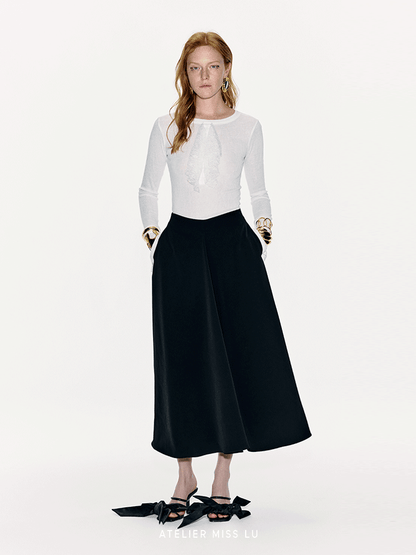 ATELIER MISS LU Spring Pinch Pleats Design Swing A-Line Umbrella Skirt - AUDREY.