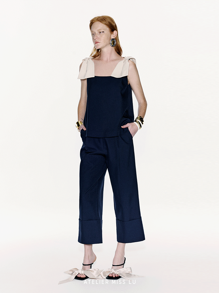 ATELIER MISS LU Contrasting Styling Ribbon A-Line Top -JACK.