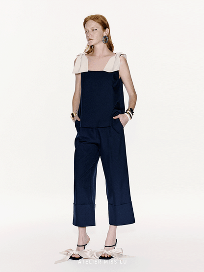 ATELIER MISS LU Contrasting Styling Ribbon A-Line Top -JACK.