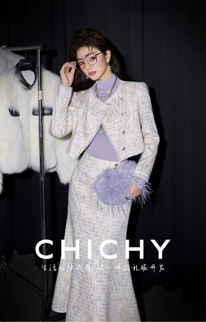 CHICHY Mermaid Fragrance Tweed Mermaid Skirt Two-Piece Set-GIGI